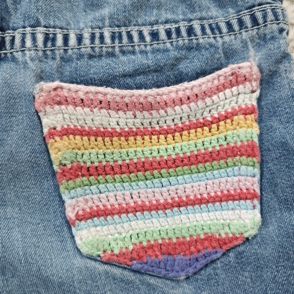 Vintage Kids Gap Cute Floral Embroidered Crochet Jean Shorts Size 3
